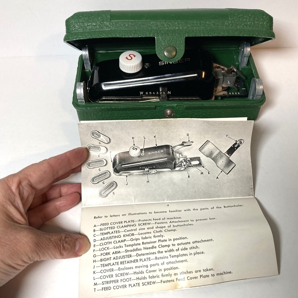 Singer Vintage Buttonholer Sewing Machine Attachment, Case with Parts NOT TESTED